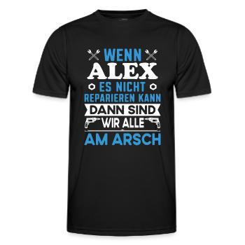 Vorname Alex reparieren Arbeit Büro lustig Fun - Männer Funktions-T-Shirt - Schwarz - Vorne - AI Model Male 178 dark (178cm)