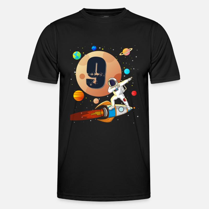 9th Birthday for Astronauts Young Rocket Moon Men's Functional T-Shirt