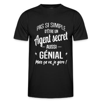 Agent secret - T-shirt sport Homme - noir - Devant - AI Model Male 178 dark (178cm)