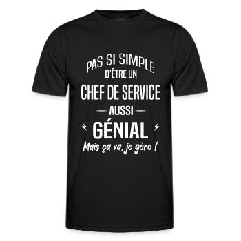 Chef de service - T-shirt sport Homme - noir - Devant - AI Model Male 178 dark (178cm)