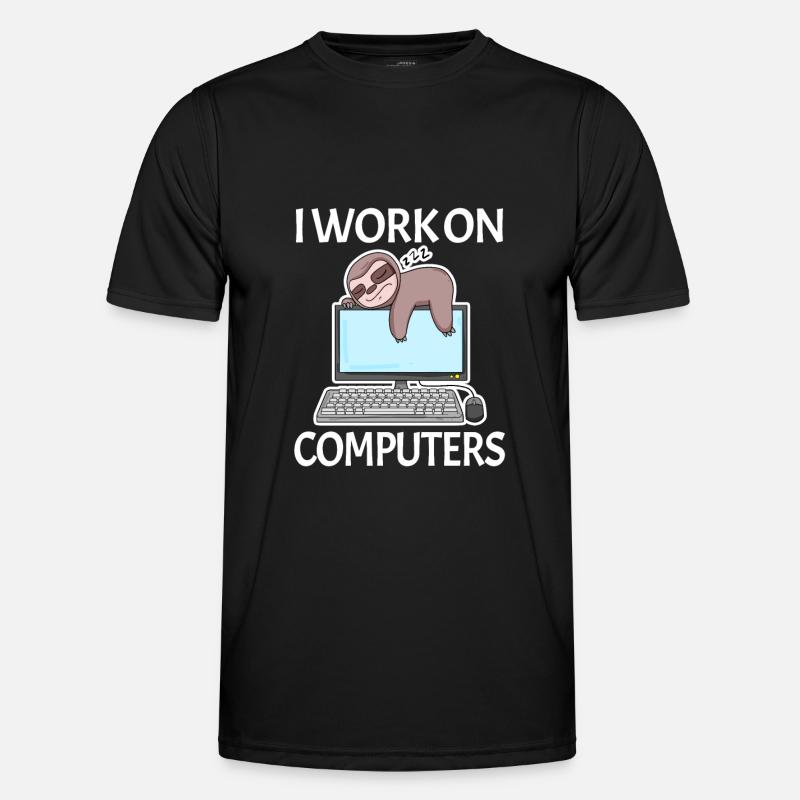 I work on computers Computer Nerd faul lustig - Männer Funktions-T-Shirt - Schwarz