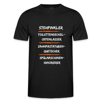 Stehpinkler Sitzpinkler Hausarbeit Leben Beziehung - Männer Funktions-T-Shirt - Schwarz - Vorne - AI Model Male 178 dark (178cm)
