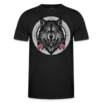Grim wolf with roses - Men's Functional T-Shirt - black - Front - AI Model Male 178 dark (178cm)