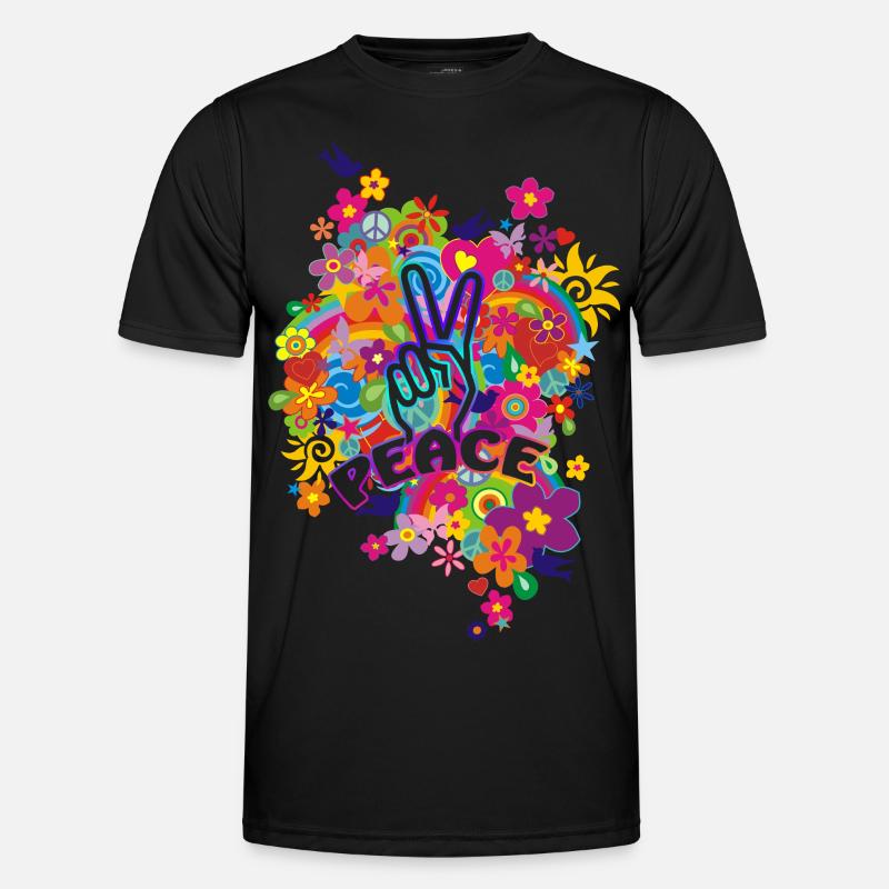 NEW RAINBOW FLOWER POWER - PEACE - Men's Functional T-Shirt - black