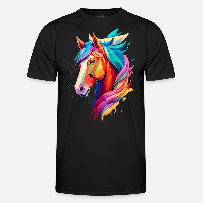 Polygon Pferd - Männer Funktions-T-Shirt - Schwarz