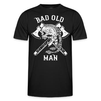 Drôle de Viking disant « Bad Old Man » avec une hache - T-shirt sport Homme - noir - Devant - AI Model Male 178 dark (178cm)