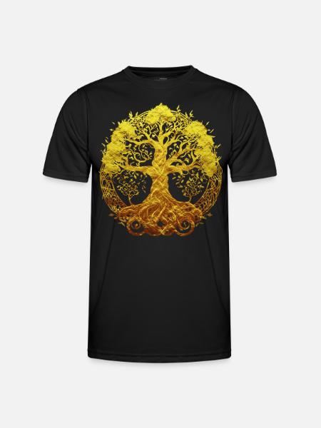 Goldener Weltenbaum Yggdrasil Nordische Mythologie - Männer Funktions-T-Shirt - Schwarz