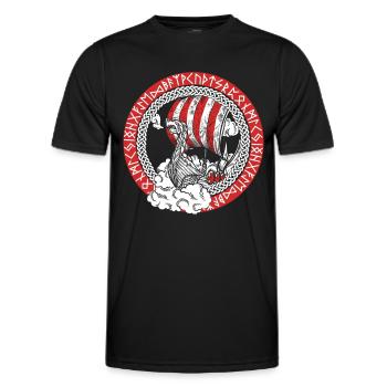 Wikinger Schiff Runen Segelschiff Boot Kapitän - Männer Funktions-T-Shirt - Schwarz - Vorne - AI Model Male 178 dark (178cm)