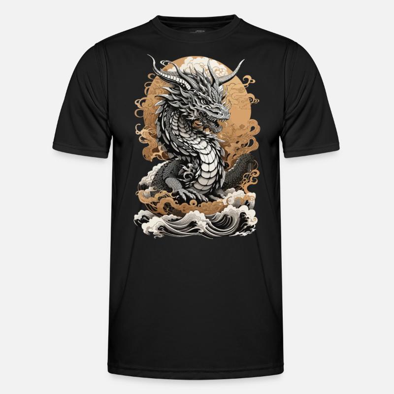 Dragon in ukiyo-e retro art aesthetics style - Men's Functional T-Shirt - black