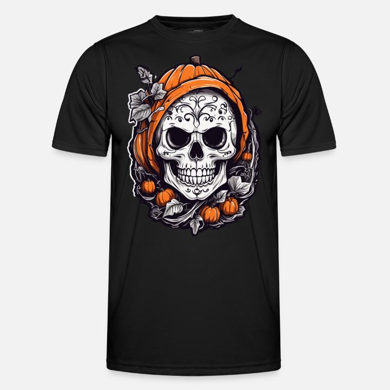 Pumpkin Skull Halloween October Fun - Men's Functional T-Shirt - black