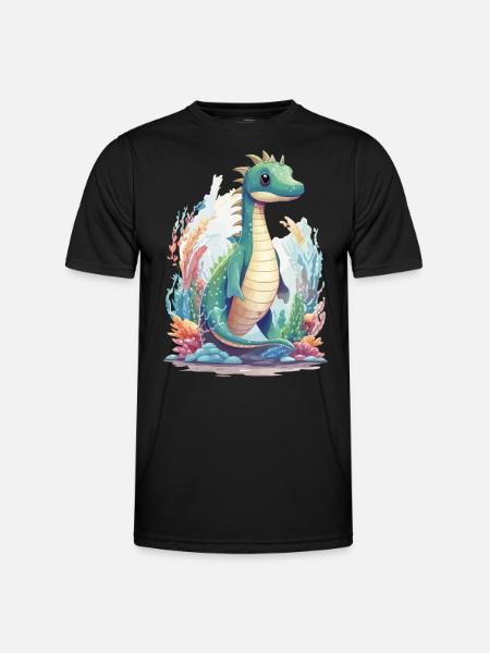 Cute Underwater Dinosaur Cartoon Design - Men's Functional T-Shirt - black