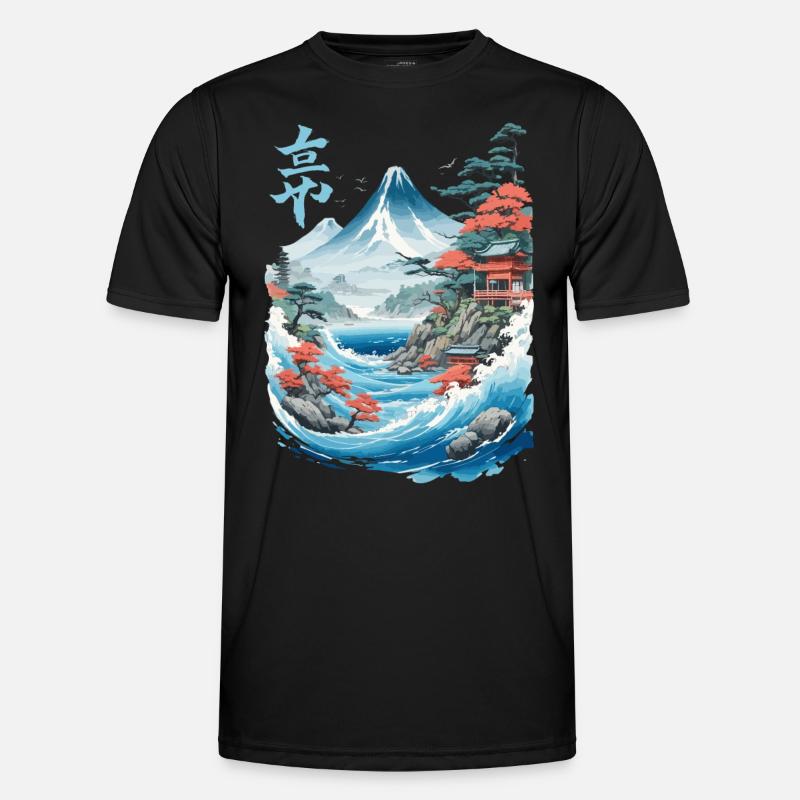 Japanese Ukiyo-E Fujiyama Retro Artwork - Men's Functional T-Shirt - black