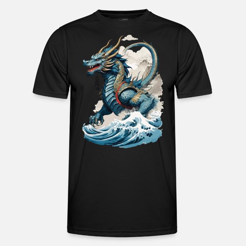 Vintage Ukiyo-E Kunst Japanischer Drache Design Männer Funktions-T-Shirt