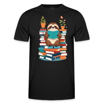 Funny Book Lover Sloth Reading - Men's Functional T-Shirt - black - Front - AI Model Male 178 dark (178cm)