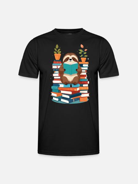 Funny Book Lover Sloth Reading - Men's Functional T-Shirt - black