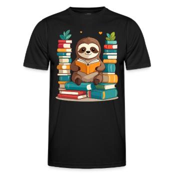 Funny Book Lover Sloth Cute Design - Men's Functional T-Shirt - black - Front - AI Model Male 178 dark (178cm)