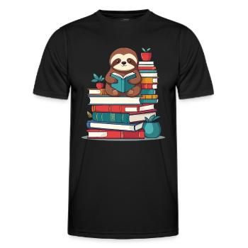 Funny Book Lover Sloth Reading Sloth - Men's Functional T-Shirt - black - Front - AI Model Male 178 dark (178cm)
