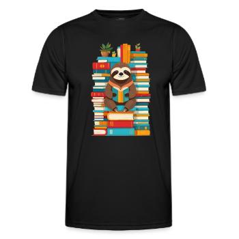 Funny Book Lover Sloth Illustration - Men's Functional T-Shirt - black - Front - AI Model Male 178 dark (178cm)