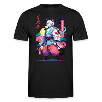 Chat samouraï Vaporwave Esthétique - T-shirt sport Homme - noir - Devant - AI Model Male 178 dark (178cm)