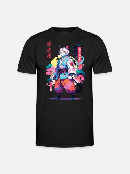 Samurai Cat Vaporwave Aesthetic - Men's Functional T-Shirt - black