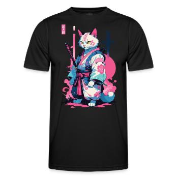 Chat samouraï Vaporwave Esthétique Japon Art - T-shirt sport Homme - noir - Devant - AI Model Male 178 dark (178cm)