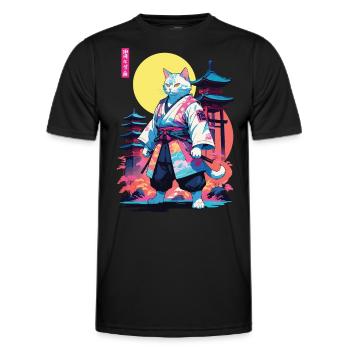 Conception esthétique Samurai Cat Vaporwave - T-shirt sport Homme - noir - Devant - AI Model Male 178 dark (178cm)