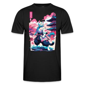 Chat samouraï Vaporwave Esthétique Japon Art - T-shirt sport Homme - noir - Devant - AI Model Male 178 dark (178cm)