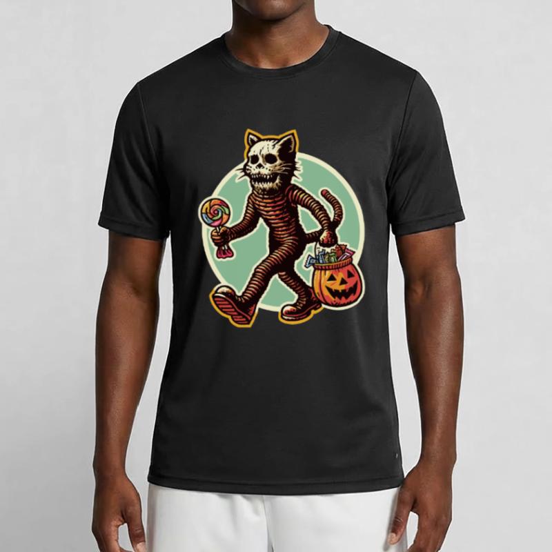 Untote Zombie Katze Süßes Oder Saures Halloween Männer Funktions-T-Shirt