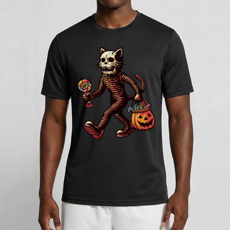 Untote Zombie Katze Süßes Oder Saures Halloween Männer Funktions-T-Shirt