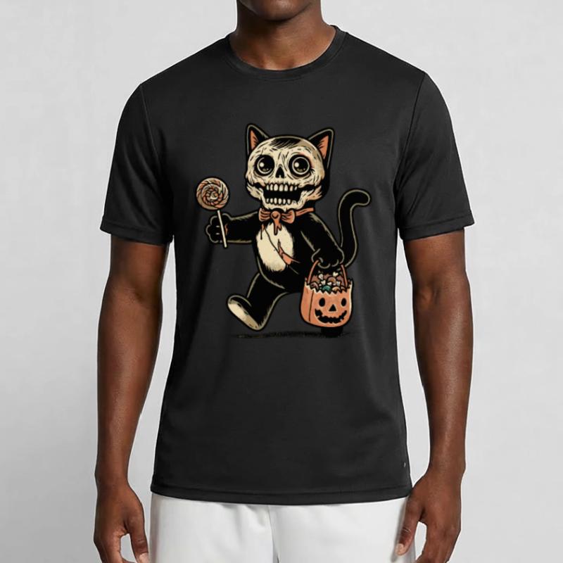Gruselige Zombie Katze Süßes Oder Saures Männer Funktions-T-Shirt