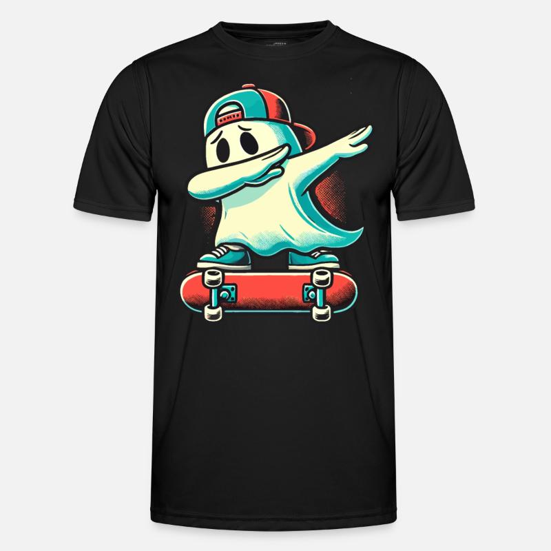 Skateboaring Dabbing Ghost Funny Halloween - Men's Functional T-Shirt - black