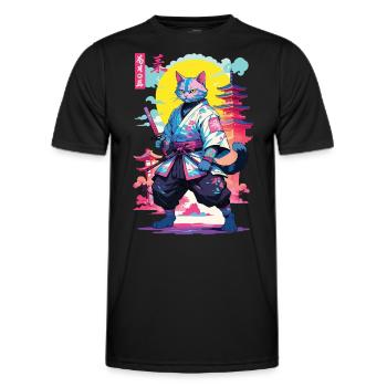 Conception esthétique Samurai Cat Vaporwave - T-shirt sport Homme - noir - Devant - AI Model Male 178 dark (178cm)