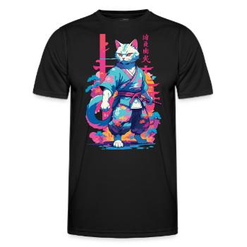 Chat samouraï Vaporwave Esthétique Japon Art - T-shirt sport Homme - noir - Devant - AI Model Male 178 dark (178cm)
