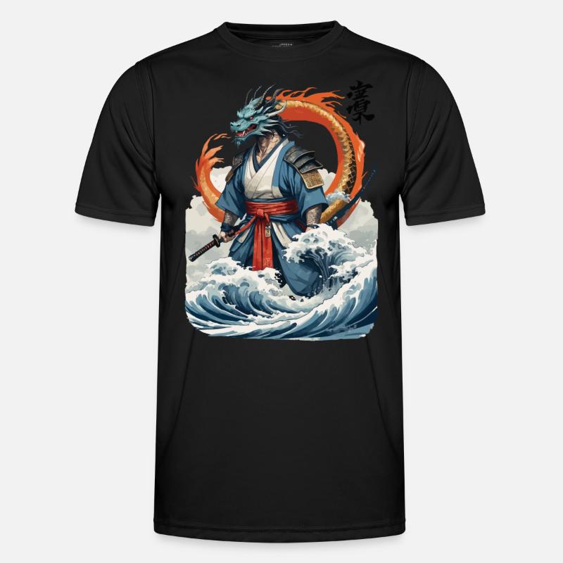 Drachen Samurai & Vintage Ukiyo-e Stil Kunstwerk Männer Funktions-T-Shirt