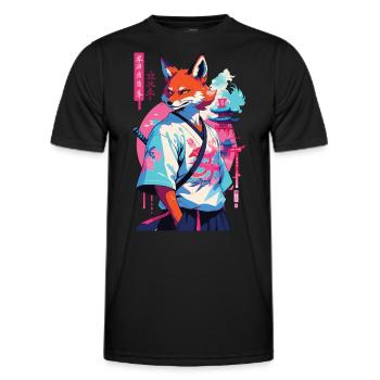 Kitsune Samurai Fox Esthétique Style Vaporwave - T-shirt sport Homme - noir - Devant - AI Model Male 178 dark (178cm)