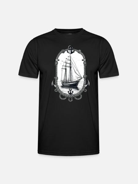 Maritime Adventure Sailing Ship Illustration - Men's Functional T-Shirt - black