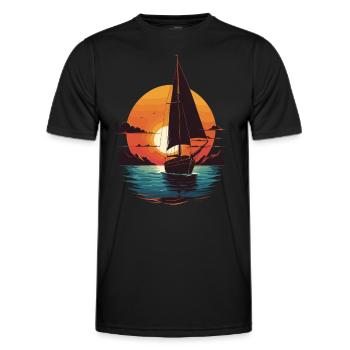 Aventure à la voile Sunset Sea - T-shirt sport Homme - noir - Devant - AI Model Male 178 dark (178cm)