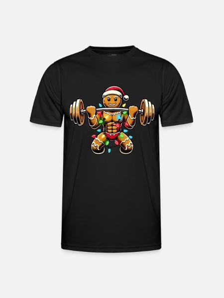 Lebkuchenmann Bodybuilder Weihnachtlich - Männer Funktions-T-Shirt - Schwarz