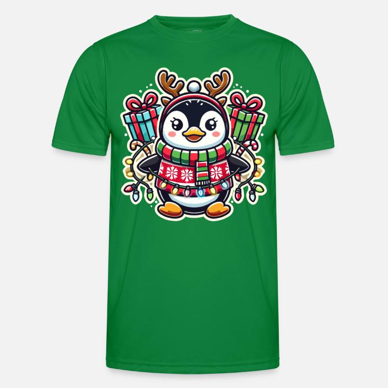 Fröhlicher Pinguin Mit Weihnachtslichtern Und Männer Funktions-T-Shirt