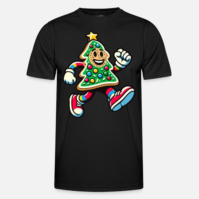 Happy Gingerbread Tree Running - Men's Functional T-Shirt - black