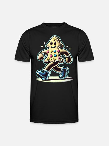 Lebkuchenmann Mit Stiefeln Lächelnd - Männer Funktions-T-Shirt - Schwarz