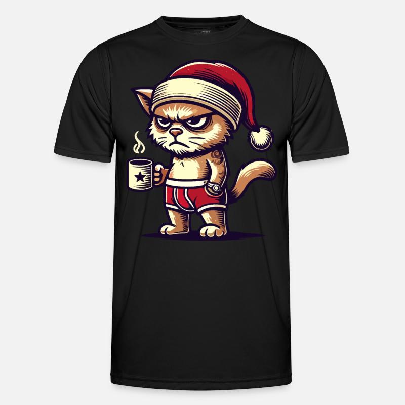 Funny Grumpy Christmas Cat - Men's Functional T-Shirt - black