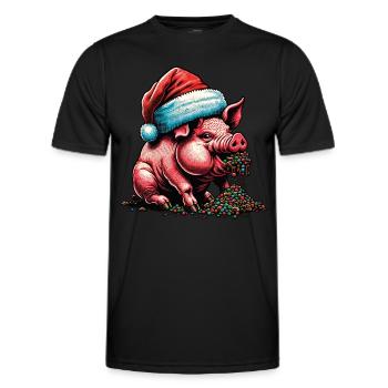 Christmas Pig with Hat - Men's Functional T-Shirt - black - Front - AI Model Male 178 dark (178cm)