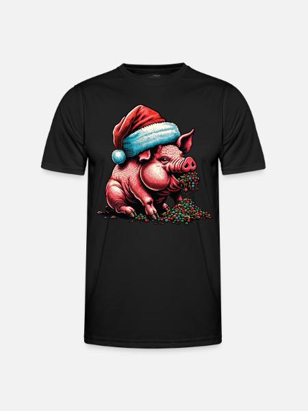 Christmas Pig with Hat - Men's Functional T-Shirt - black