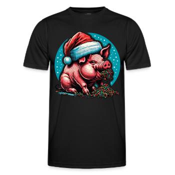 Christmas Greedy Pig Gluttony - Men's Functional T-Shirt - black - Front - AI Model Male 178 dark (178cm)