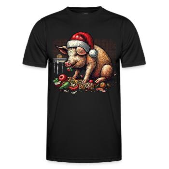 Greedy Christmas Pig with Hat - Men's Functional T-Shirt - black - Front - AI Model Male 178 dark (178cm)