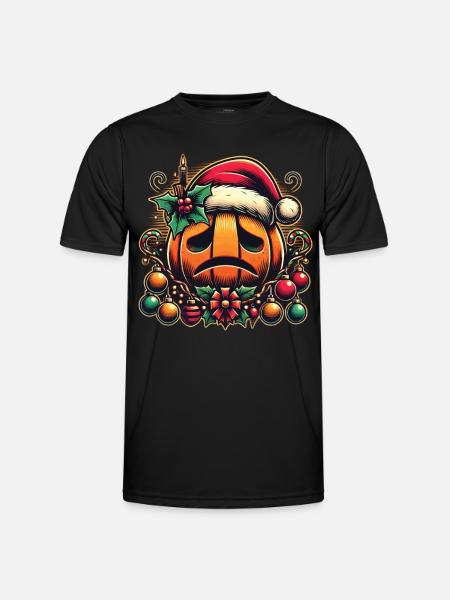 Sad pumpkin with Santa hat - Men's Functional T-Shirt - black