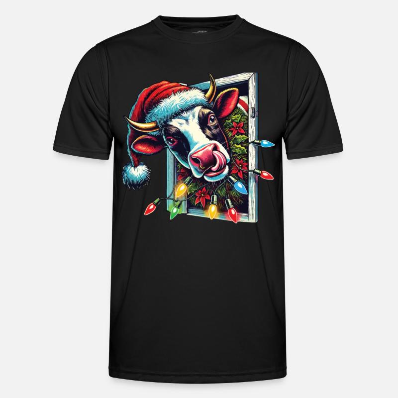 Lustige Weihnachtskuh Mit Lichtern Männer Funktions-T-Shirt