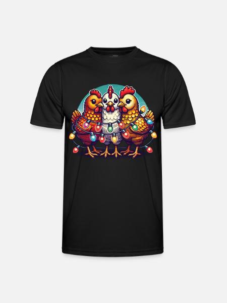 Christmas with funny chickens - Men's Functional T-Shirt - black