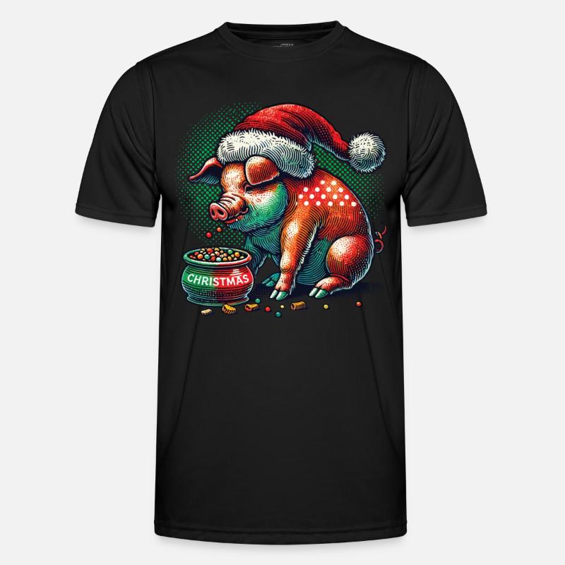 Christmas greedy pig with cap - Men's Functional T-Shirt - black